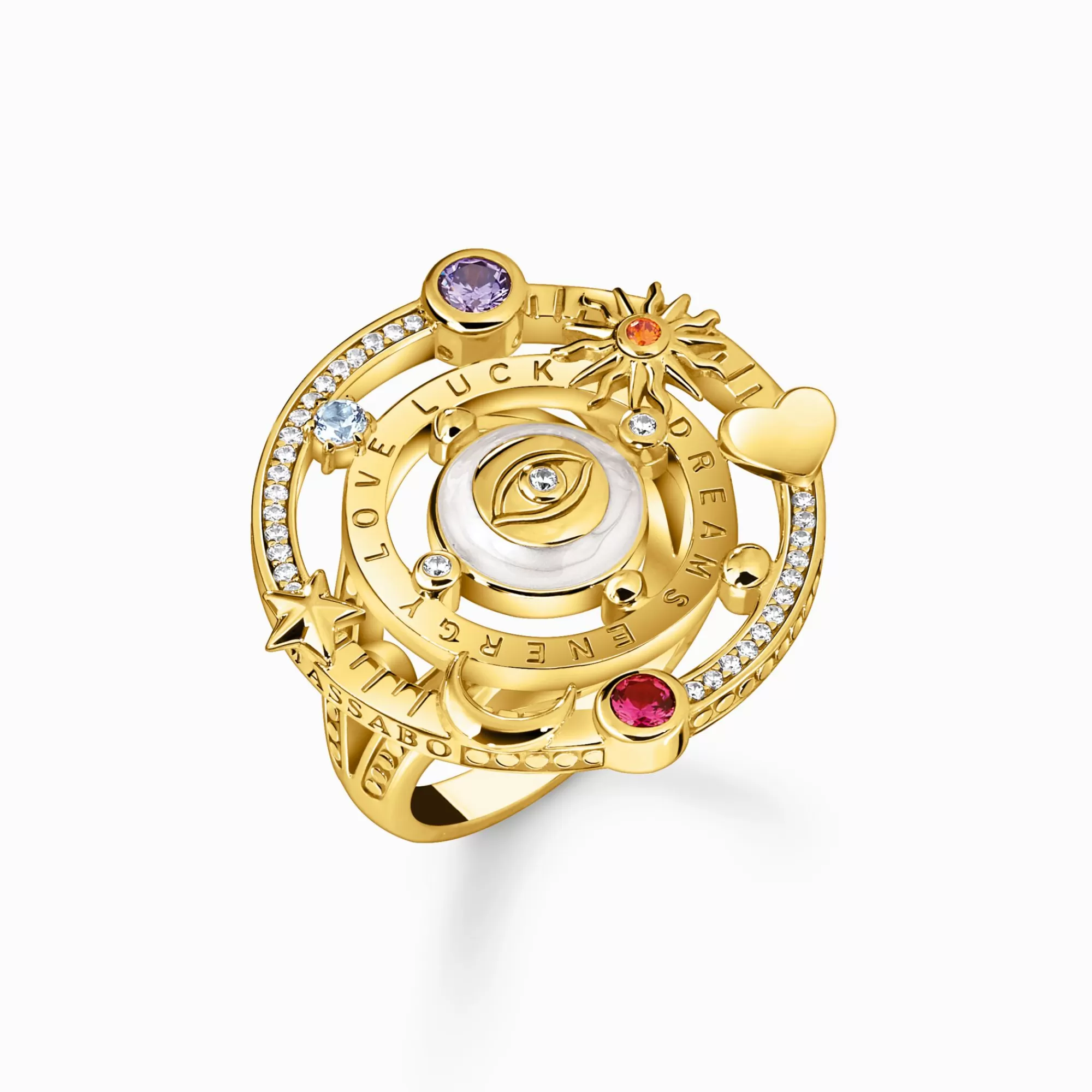 THOMAS SABO Yellow-gold plated cocktail ring with half-ball and stones-Women Rings