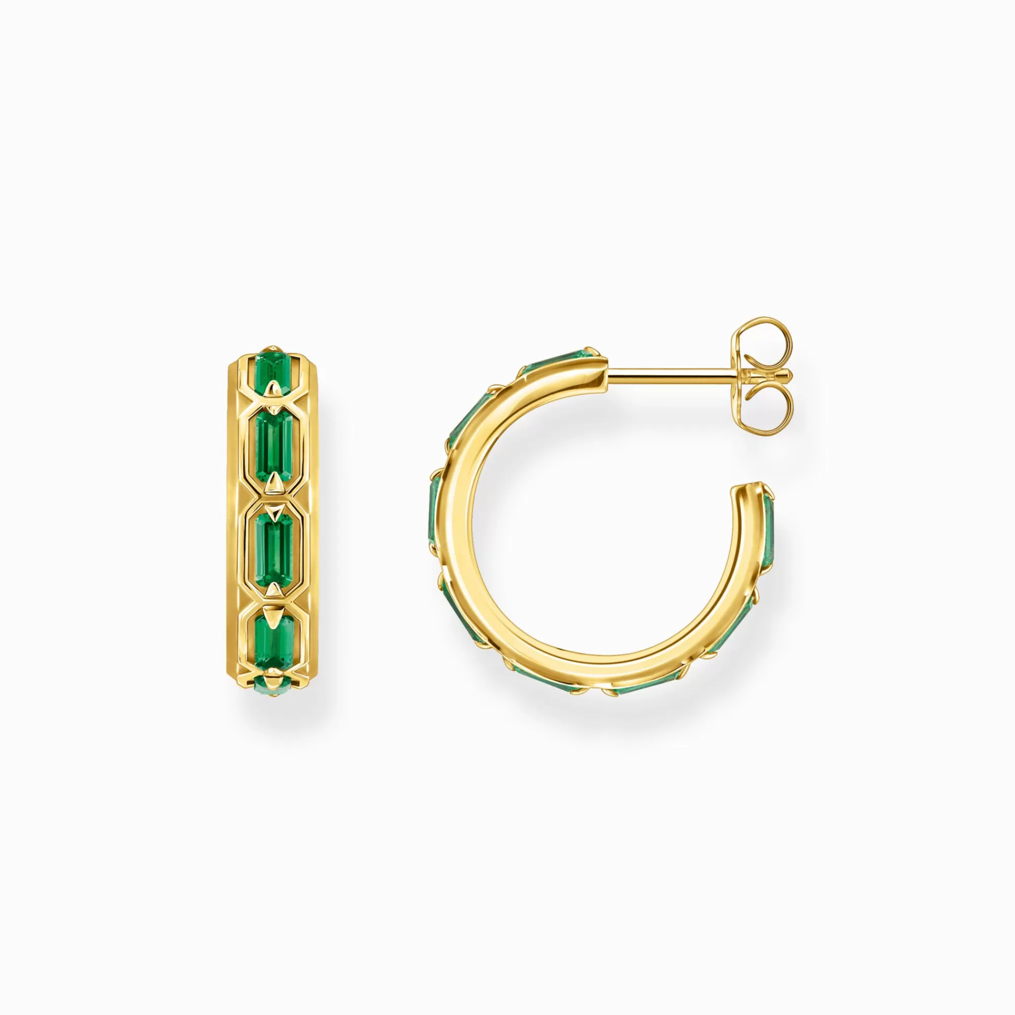 THOMAS SABO Yellow-gold plated hoop earrings with green stones-Women Hoop Earrings | 18-Carat Gold-Plating - 925 Silver