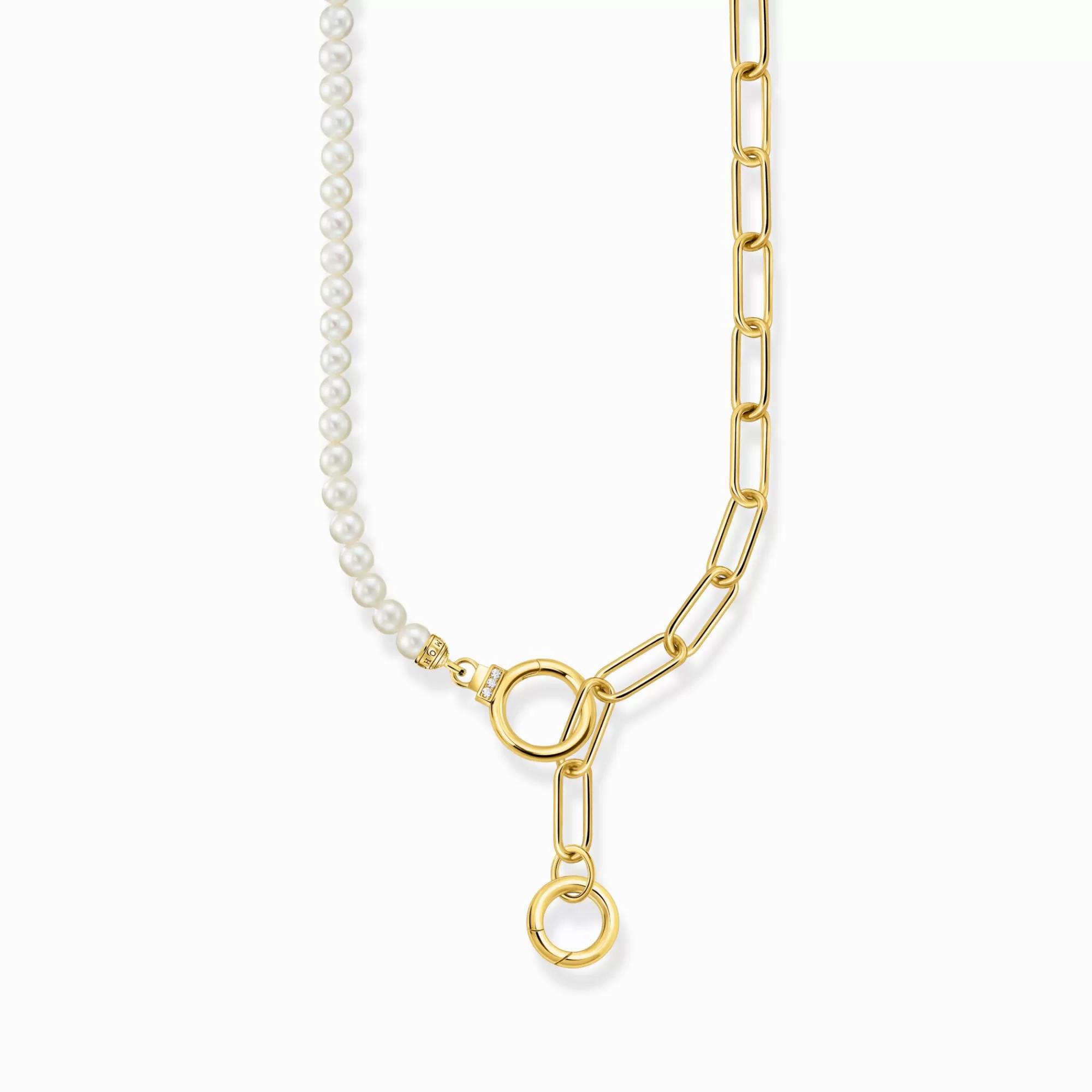 THOMAS SABO Yellow-gold plated necklace with freshwater pearls and zirconia-Women Necklaces | 18-Carat Gold-Plating - 925 Silver