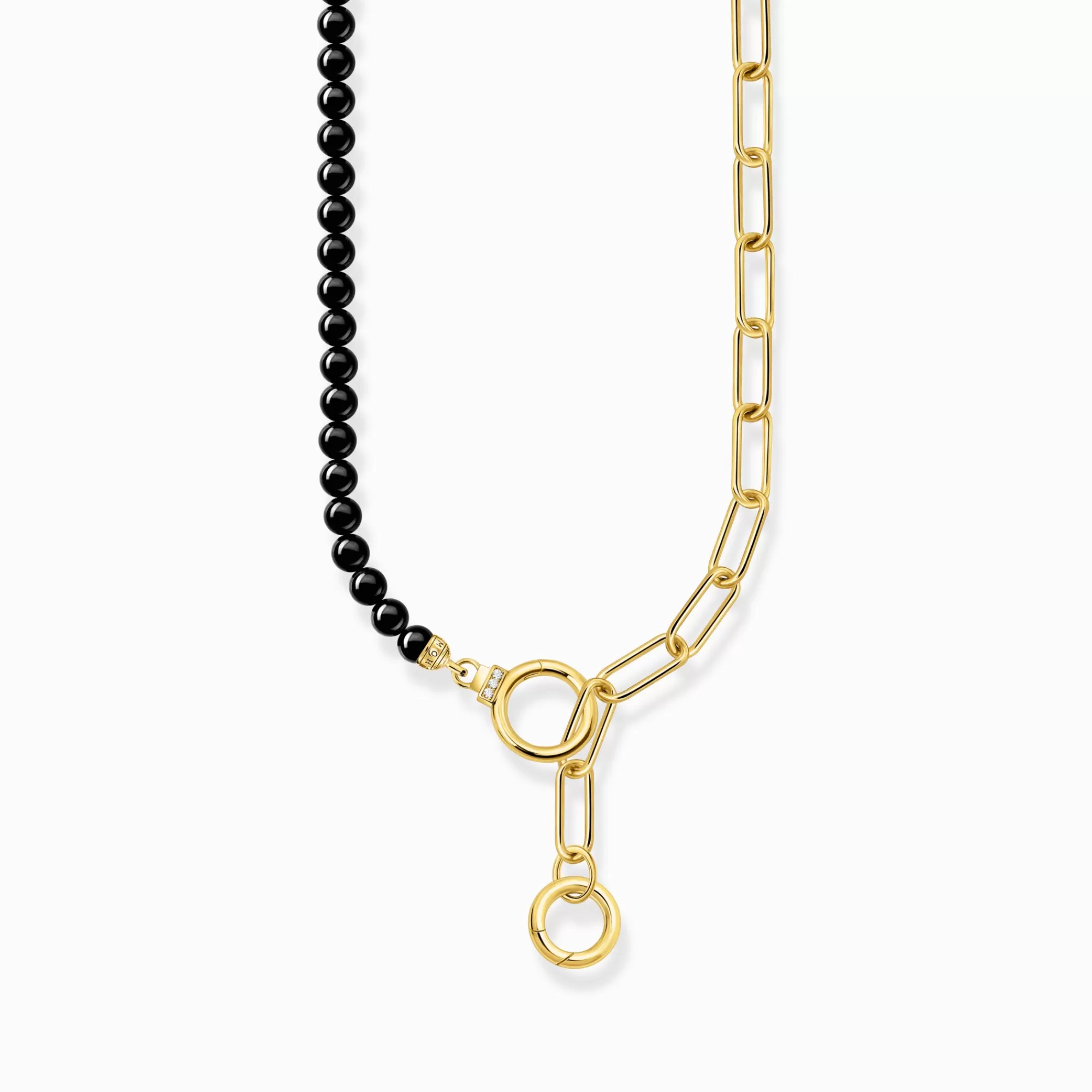 THOMAS SABO Yellow-gold plated necklace with onyx beads and white zirconia-Women Necklaces | 18-Carat Gold-Plating - 925 Silver