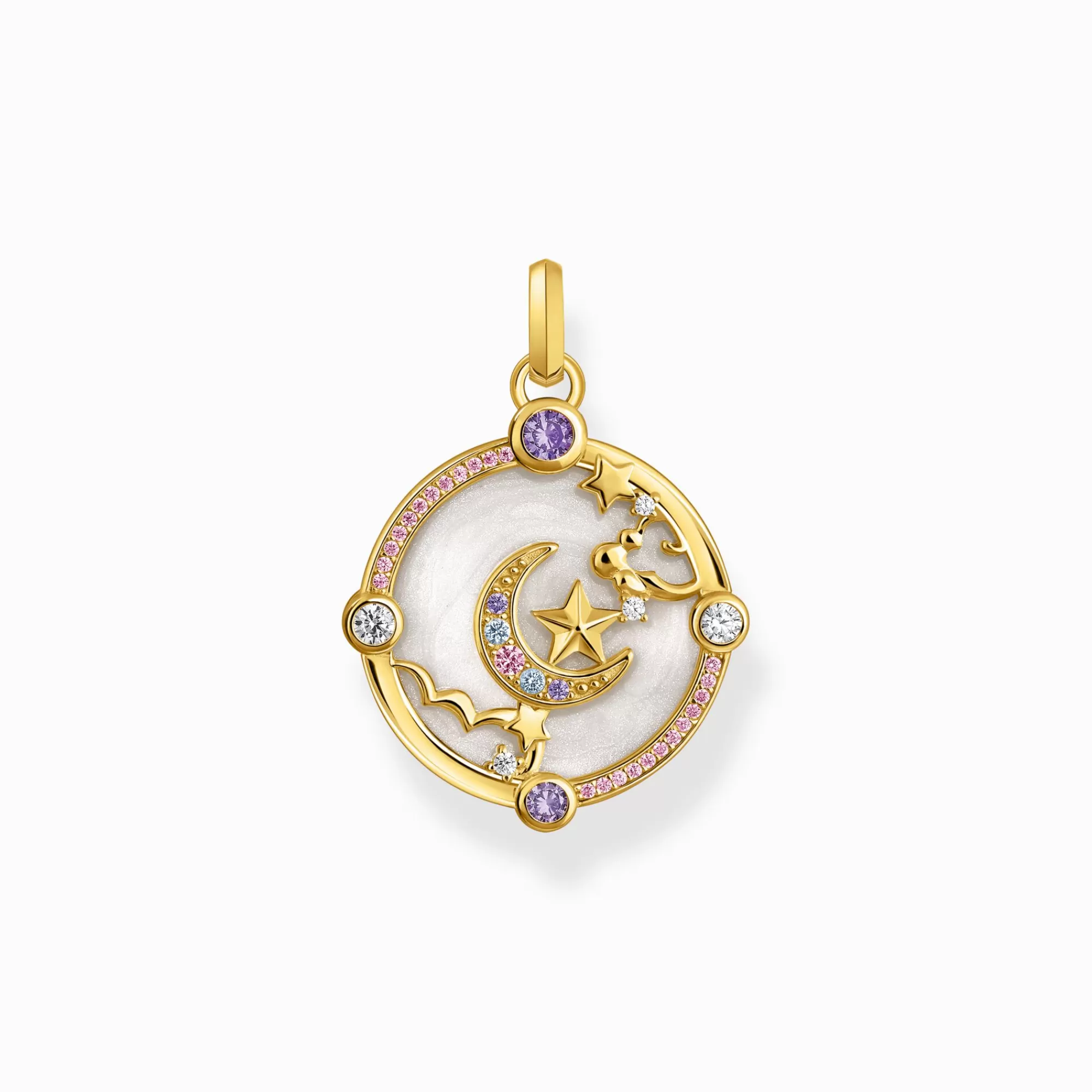 THOMAS SABO Yellow-gold plated pendant with crescent moon and various stones-Women Pendants | 18-Carat Gold-Plating - 925 Silver