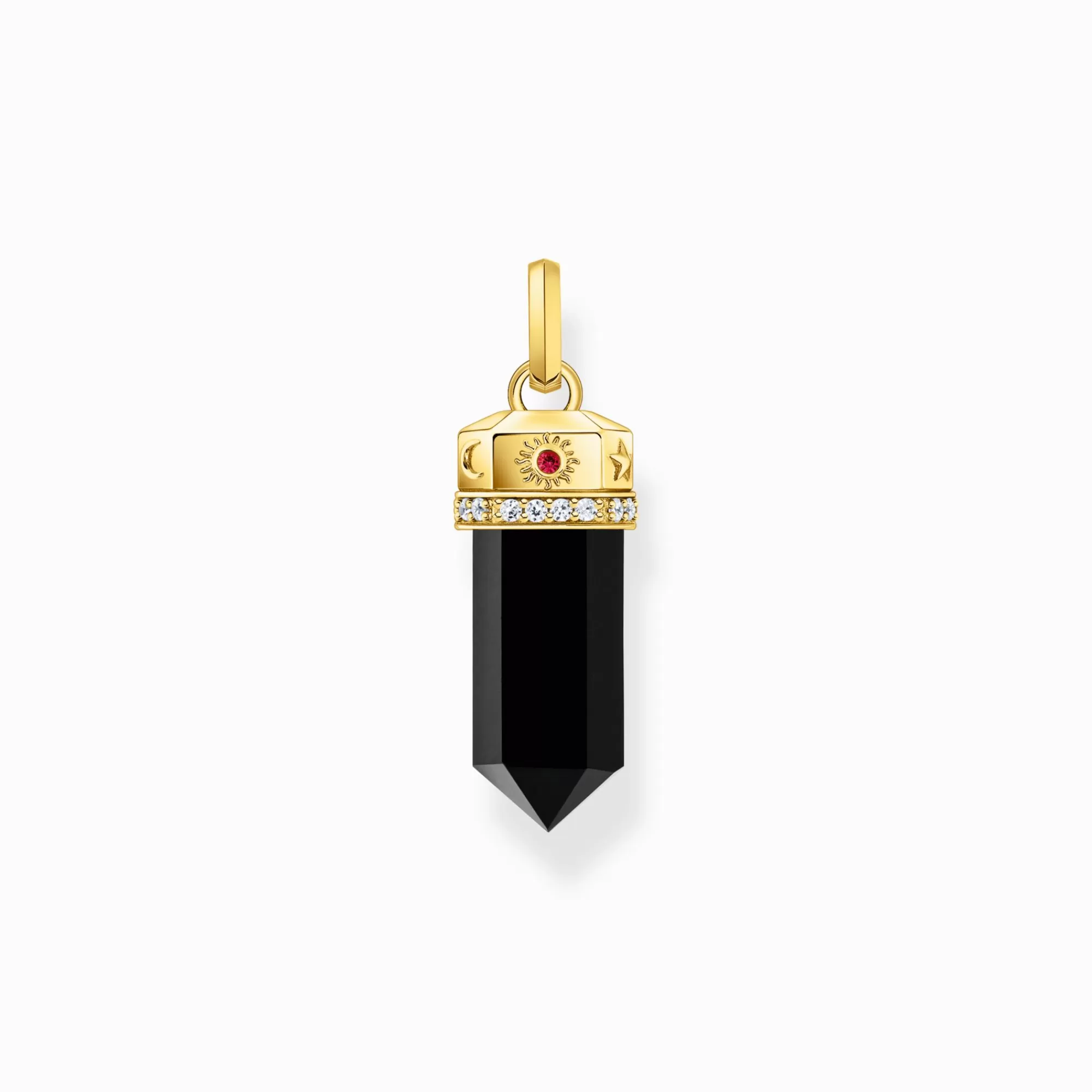 THOMAS SABO Yellow-gold plated pendant with onyx in hexagon-shape and stones-Women Pendants | 18-Carat Gold-Plating - 925 Silver