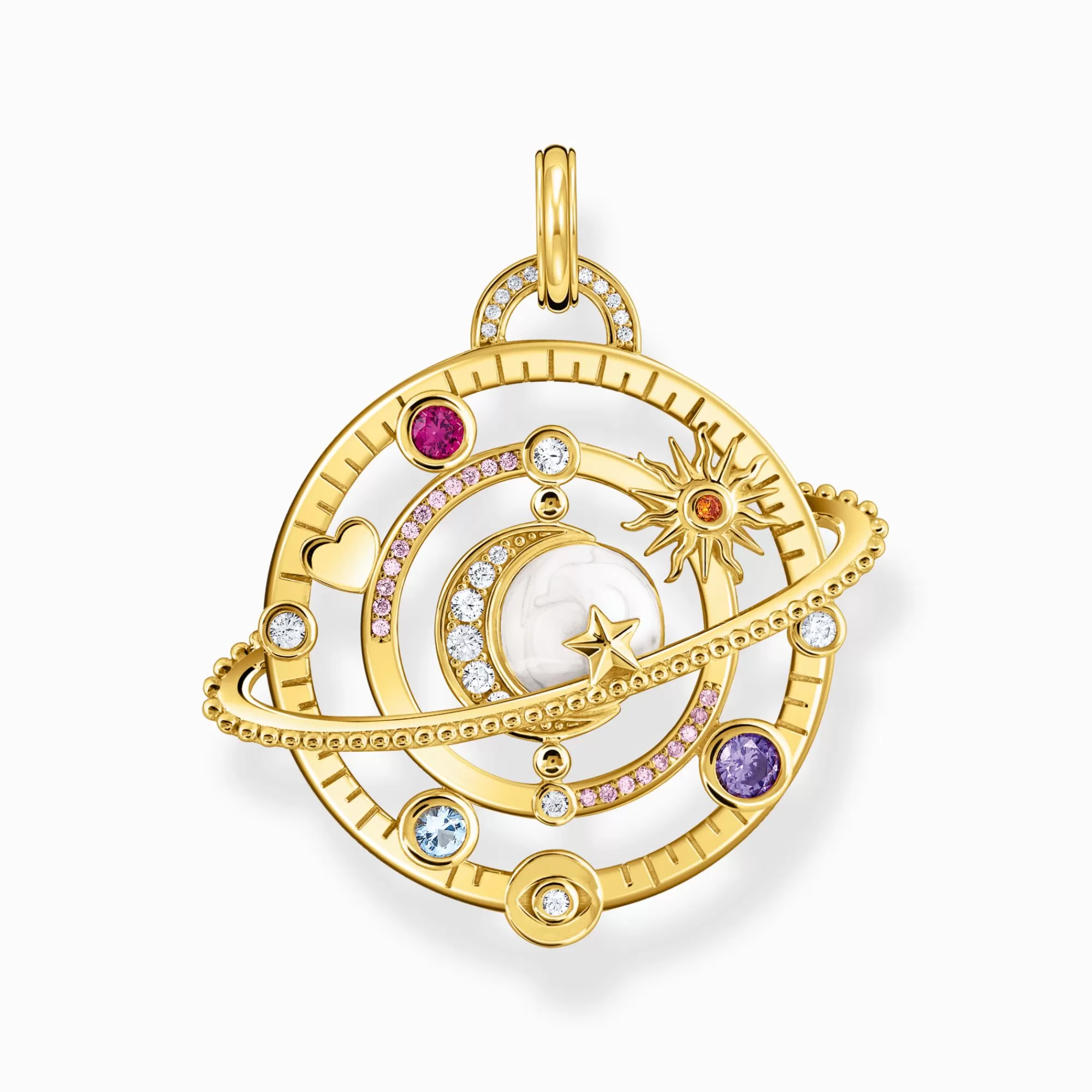 THOMAS SABO Yellow-gold plated pendant with planetary ring and various stones-Women Pendants | 18-Carat Gold-Plating - 925 Silver