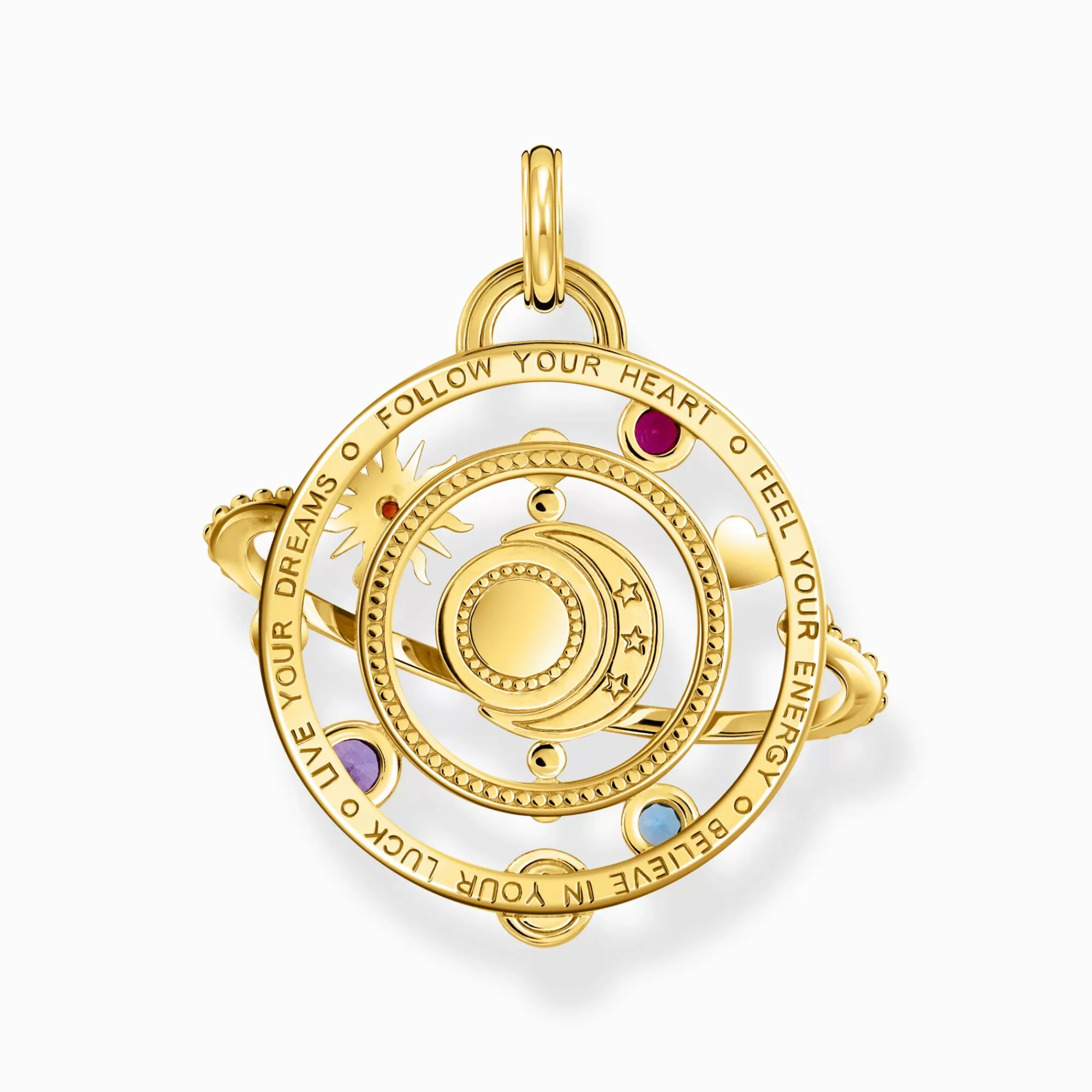 THOMAS SABO Yellow-gold plated pendant with planetary ring and various stones-Women Pendants | 18-Carat Gold-Plating - 925 Silver