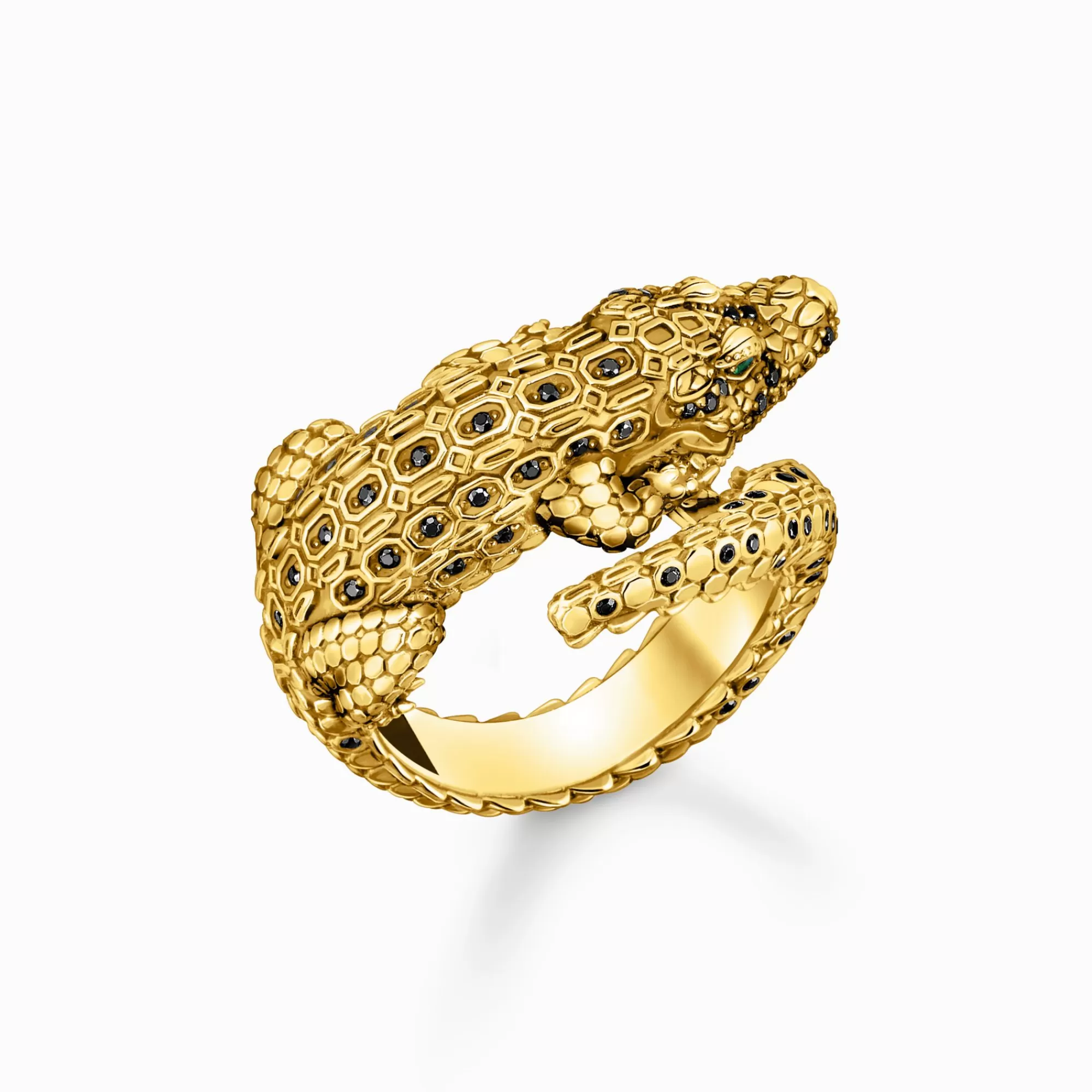 THOMAS SABO Yellow-gold plated ring with crocodile in 3D-Design-Women Rings | 18-Carat Gold-Plating - 925 Silver